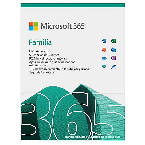 Microsoft 365 Familia (Hasta 6 Personas, Suscripcin 12 Meses. Word, Excel, Power Point, Outlook, Onedrive, Seguridad)