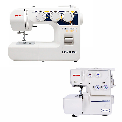 Pack Janome Mquina de Coser Easy Jeans + Mquina Overlock 8002D