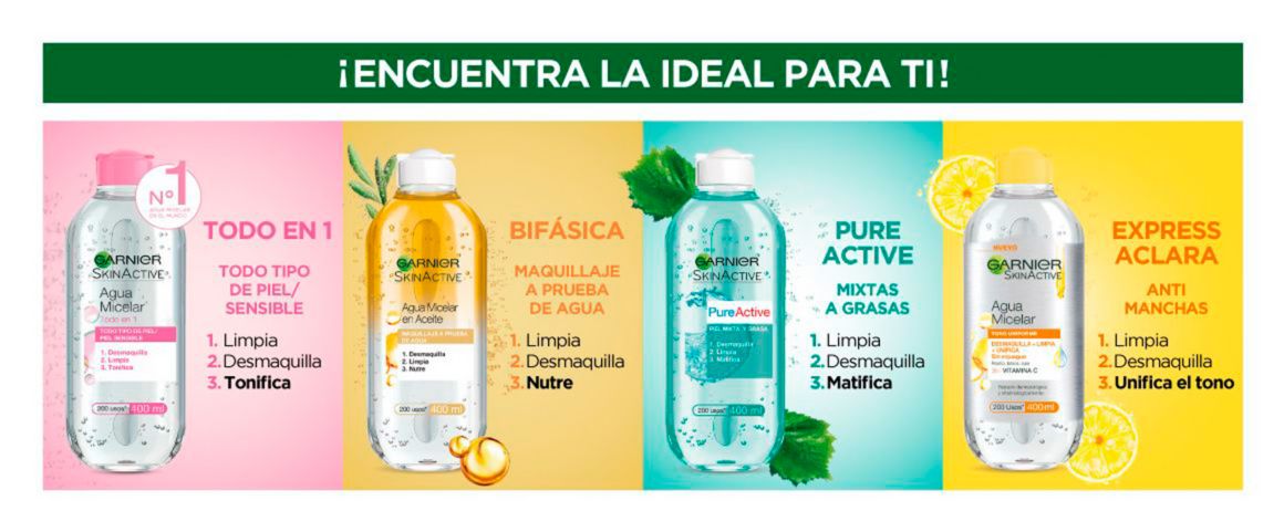 Agua micelar Garnier SkinActive pure active piel mixta y grasa 400