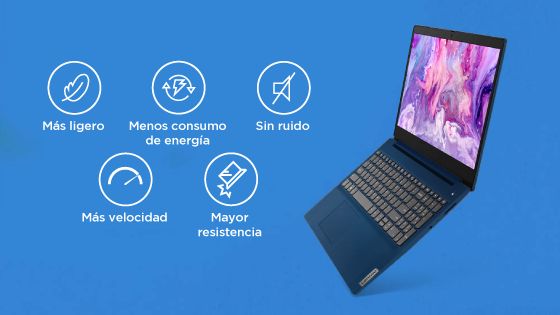 ideapad 3 Intel® Core¿ i5 extra-desplegado vista 3/4 color Abyss Blue y caracteristicas generales