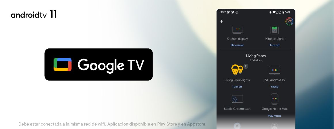 JVC con android TV 11 celular con Google TV