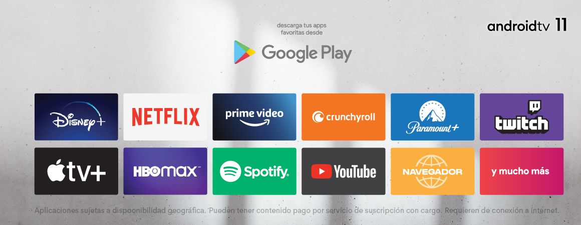 Netflix, Star+, Espn+, Prime video, HBO max, Disney+, YouTube, JVC
