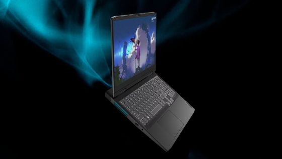 Laptop IDEAPAD GAMING 3 gris oscuro vista de perfil abierto