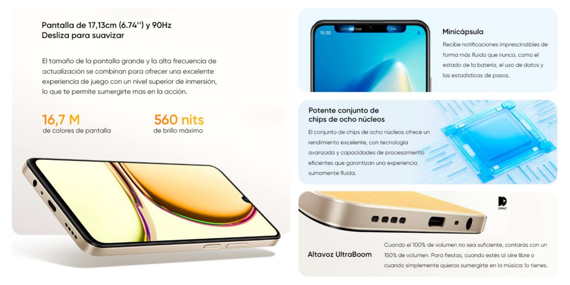 smartphone, celular, realme c53, realme, pantalla 6.7 pulgadas , 90HZ,  minicapsula, potente conjunto de 8 nucleos 