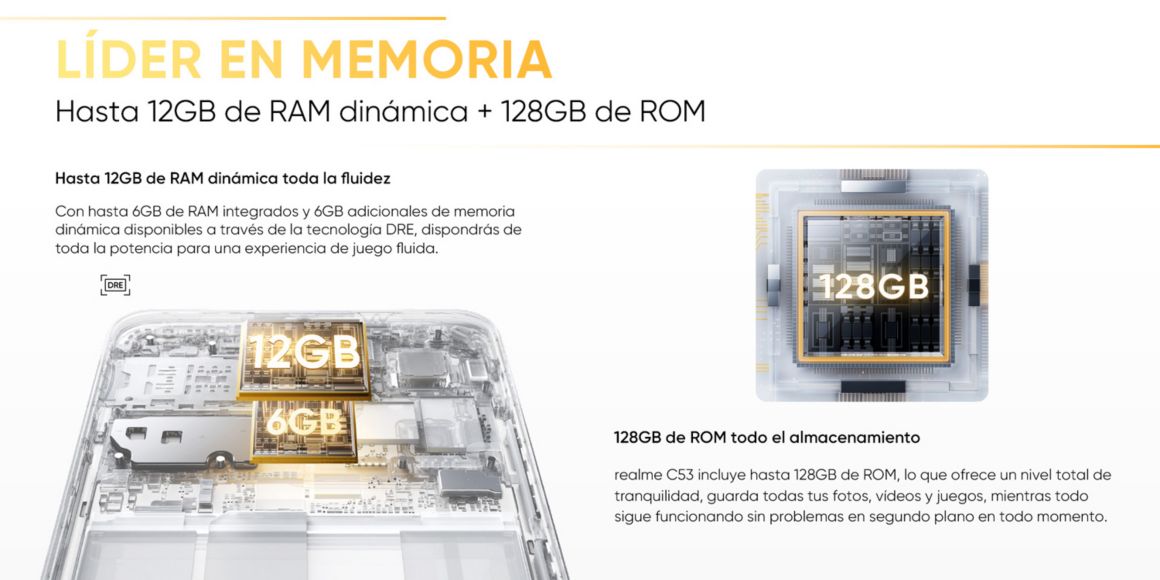  lider en memoria ram 12Gb dinamica, Rom 128GB, smartphone, celular, realme c53, realme