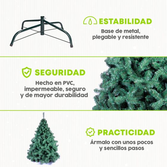 Este árbol navideño está construido con PVC material de alta durabilidad y resistencia.