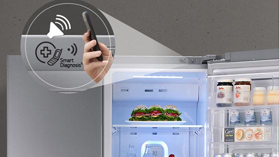 Refrigeradora abierta con símbolo de Smart Diagnosis
