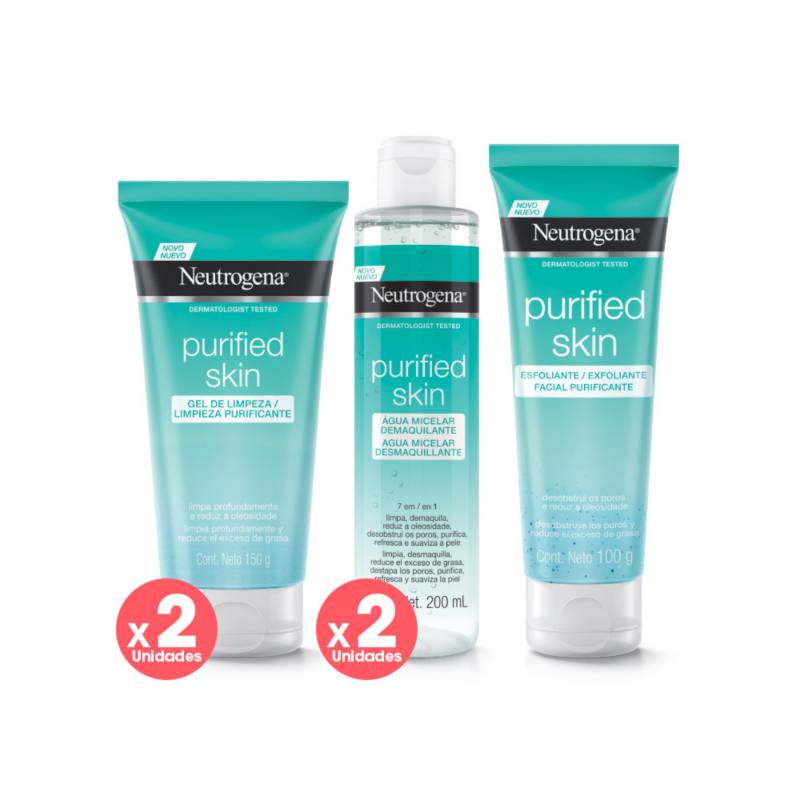 NEUTROGENA - Pack Purified Skin Micelar Agua Exfoliante Y Gel X5 Unidades