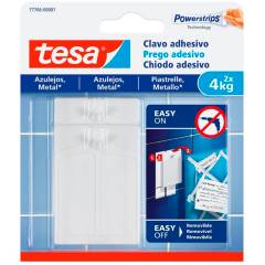 TESA - 2 Clavo Adhesivo Para Azulejos y Metal 4 kg Tesa Gancho