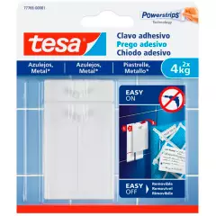 TESA - 2 Clavo Adhesivo Para Azulejos y Metal 4 kg Tesa Gancho
