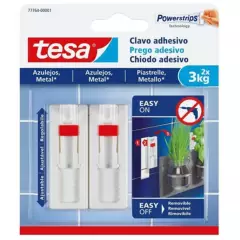 TESA - 2 Clavo Autoadhesivo Ajustable Para Azulejos/ Metal Tesa 3Kg