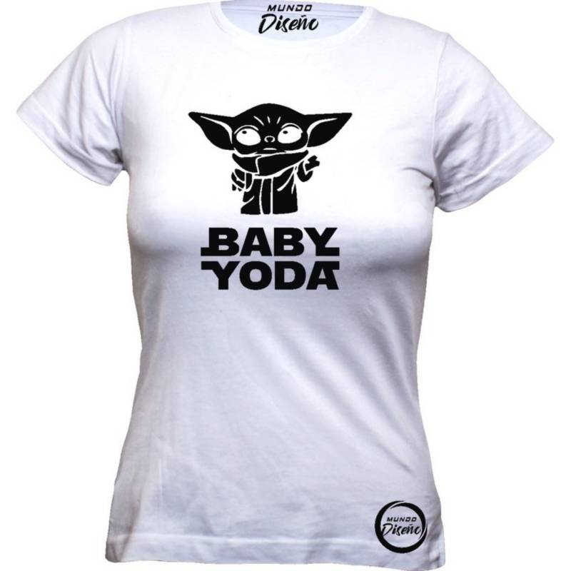 MDC Mdc polera de mujer manga corta star wars baby yoda blanco