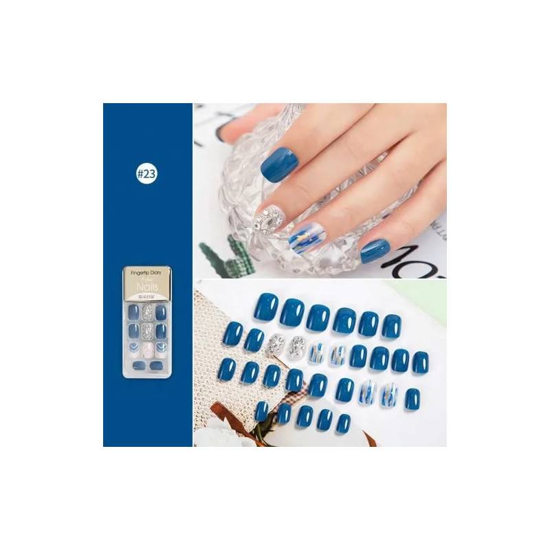GENERICO - Uñas Adhesivas Press On Manicure Con Diseño 30 Un. Azul