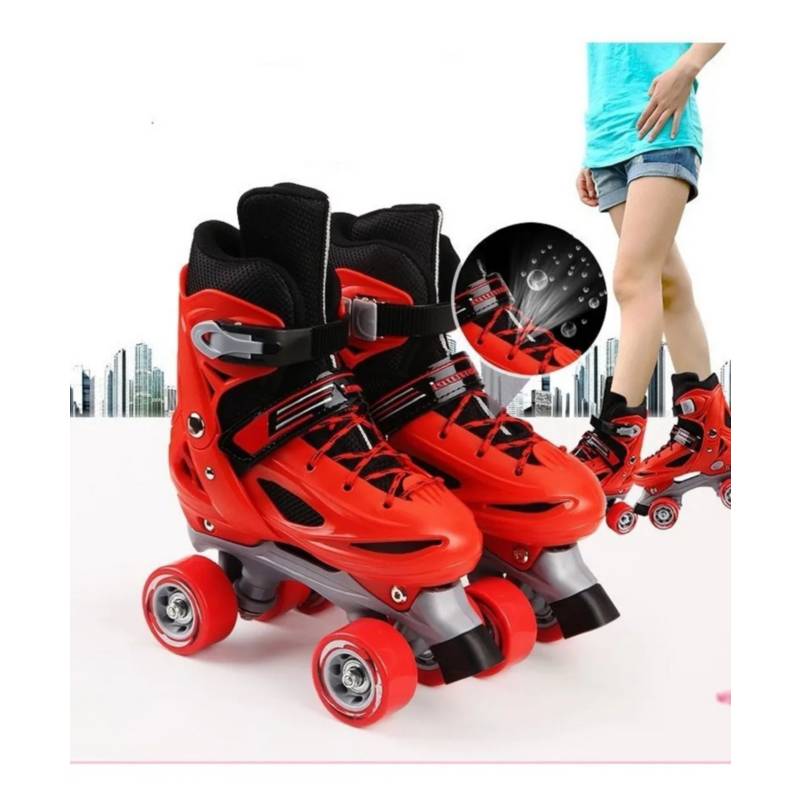 GENERICO - Patin roller de 4 ruedas talla ajustable color 320rojo