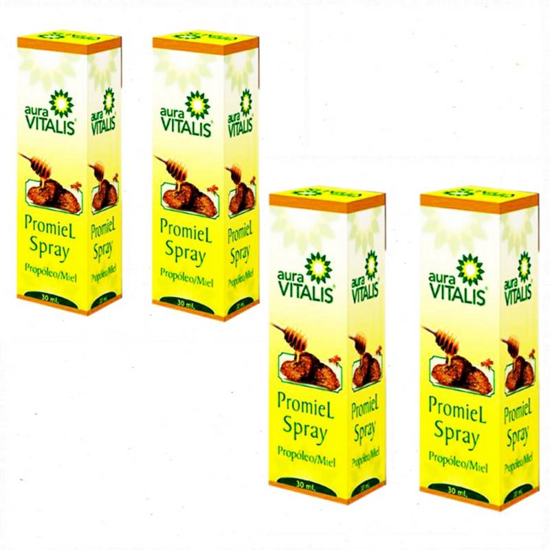 AURA VITALIS - Pack 4 Promiel Spray 30ml C/u Propóleo Miel Av Natural