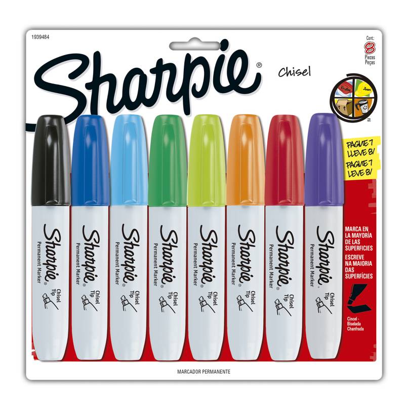 SHARPIE - Marcadores Sharpie Punta Biselada x8 Colores