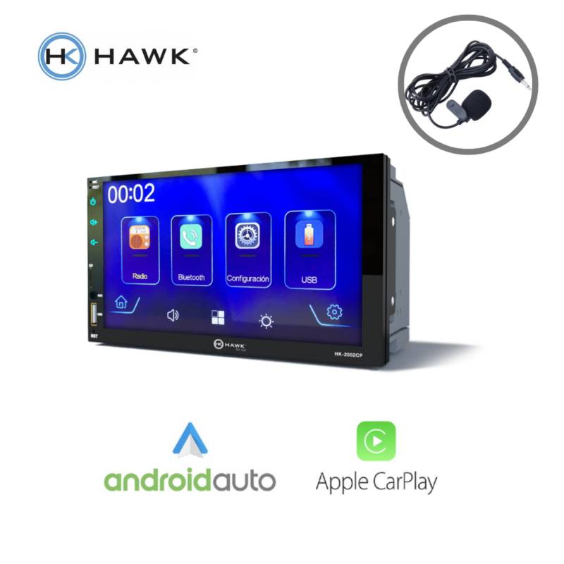 HAWK - Radio auto 7 pulgadas Carplay Android Auto mic externo mando