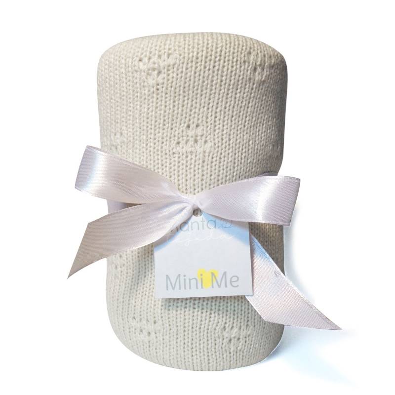 MINI ME - Manta tejida de lana para bebe Mini Me blanca