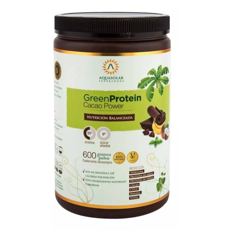 AQUASOLAR - Green Power Aq Proteina Vegetal Premium Cacao 600 Grs.
