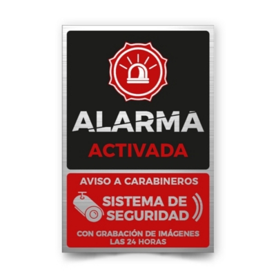 Señalética Metalizada Alarma Activada Grab 24hrs 30x20cm A
