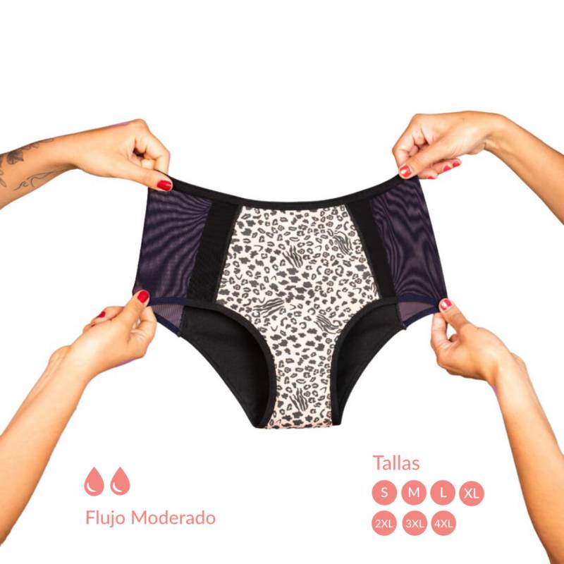 REV UNDERWEAR Calzón Menstrual Tiro Alto Nix Leopardo Flujo moderado