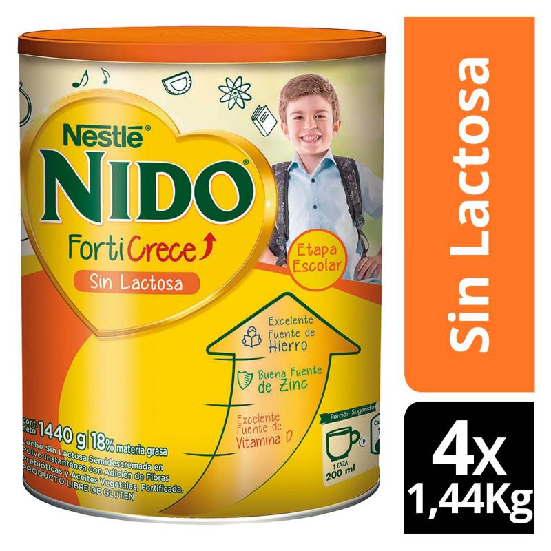 NIDO - Leche Nido Forticrece Sin Lactosa 1.440g Tarro X4