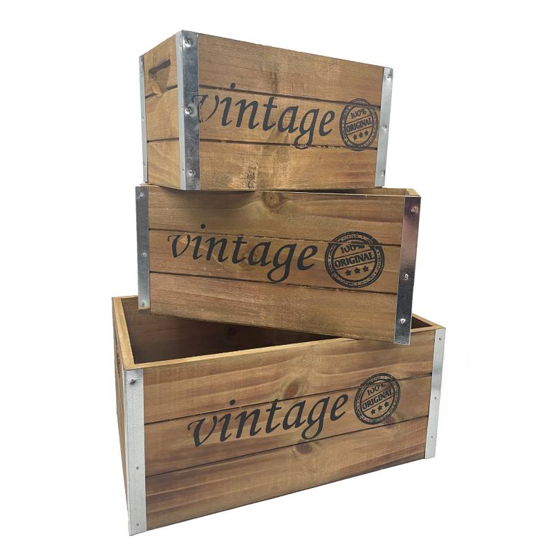 GENERICO Set 3 cajas de madera vintage