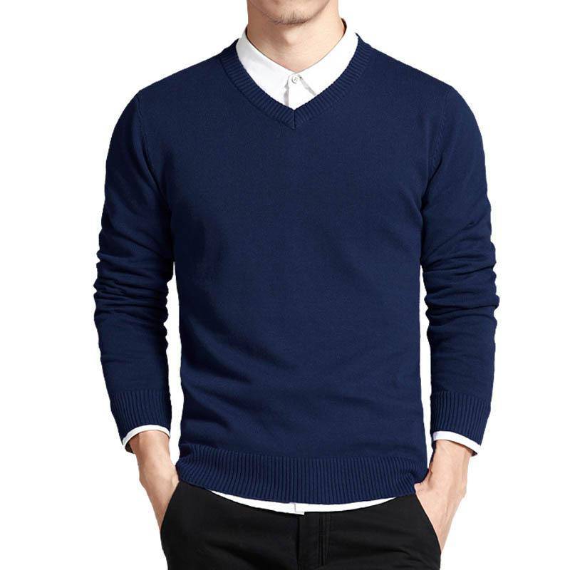 GENERICO Sweater Hombre Estilo Casual Cuello V Azul-Talle Small