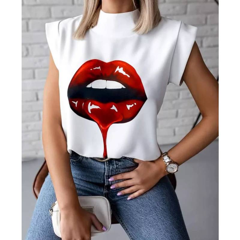 GENERICO Blusa Camisa Labios Rojos Mujer falabella