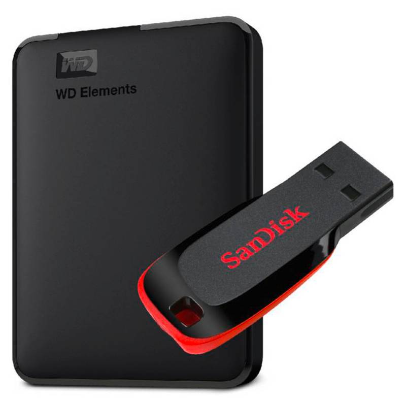 WD - Pack Disco Duro Elements 2Tb + Pendrive 32Gb Sandisk
