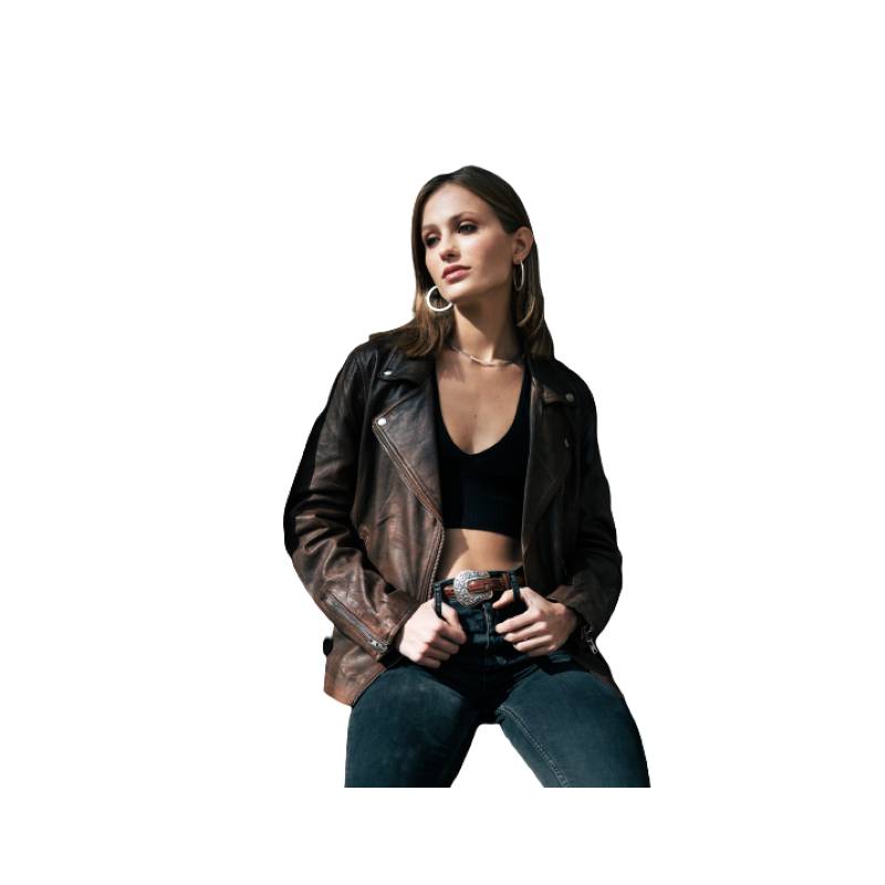 BOR Chaqueta Biker Cuero Begonia Café 