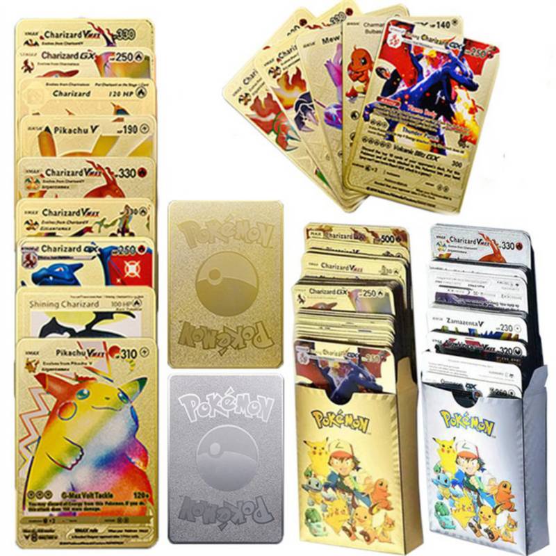 SMODISK - Caja de 54 cartas coleccionables de pokémon oro plata negro