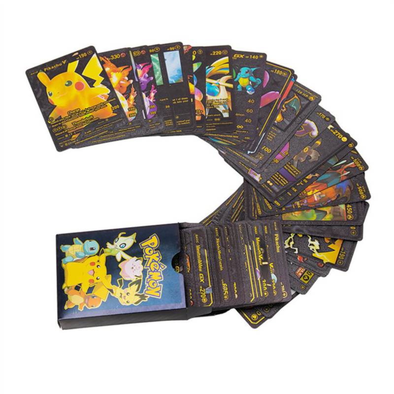 SMODISK - Caja de 54 cartas coleccionables de pokémon oro plata negro