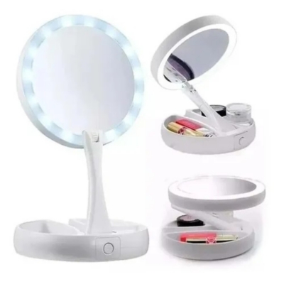 Espejo Con Luz Led Maquillaje Plegable Con Aumento X10