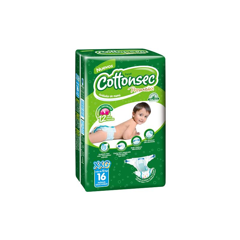 GENERICO - Pañal Infantil Cottonsec Premium Talla XXG Paq c/ 16 un