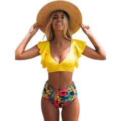 DAIKIRI BIKINIS - Daikiri Bikini Mujer Tiro Alto Amarillo Flores