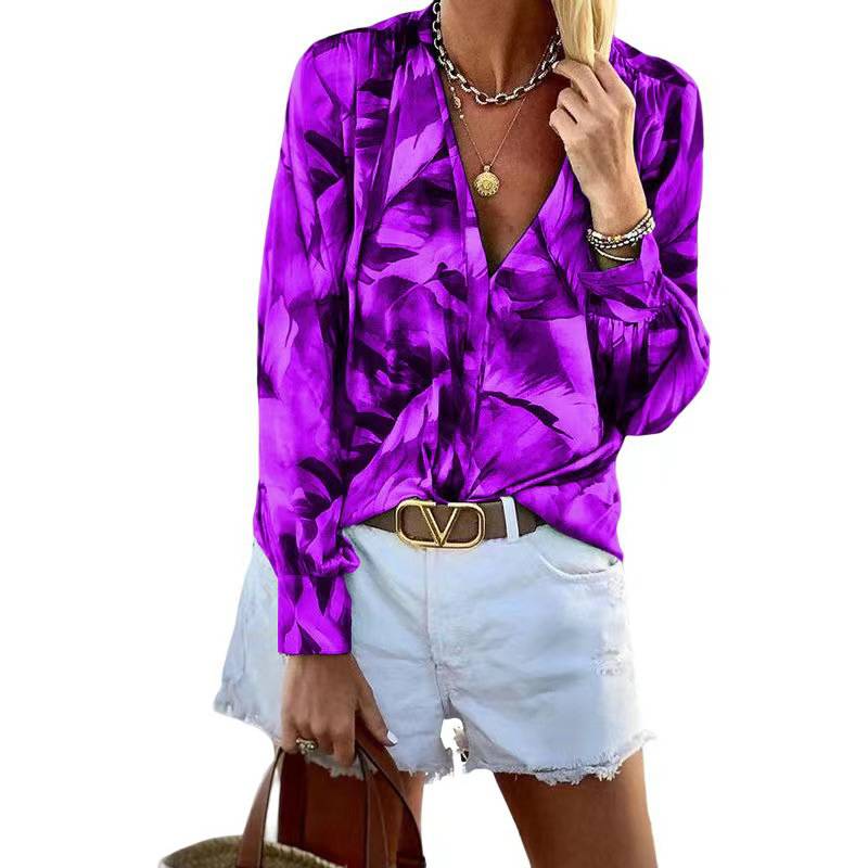 GENERICO Blusa estampada boho manga larga violeta 