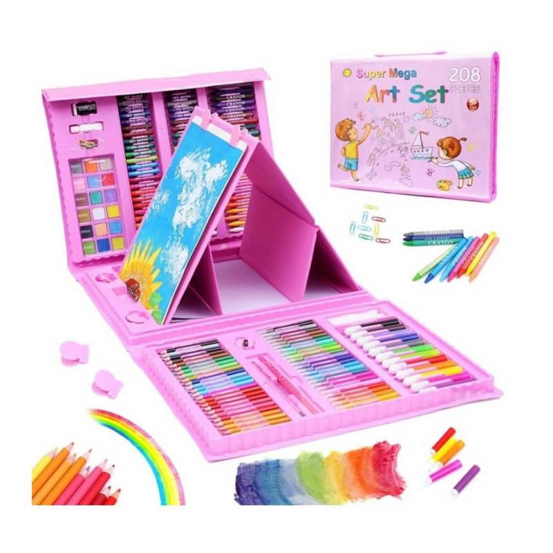 Kit de pintura y dibujo XXL con maletín de transporte rosa - 208 piezas -  Shopmami