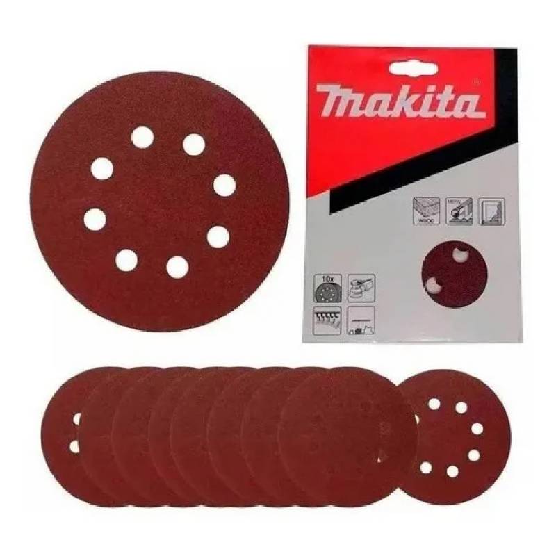 MAKITA 10 Discos Lija Con Velcro 125mm (5 ) Grano 80 Makita D