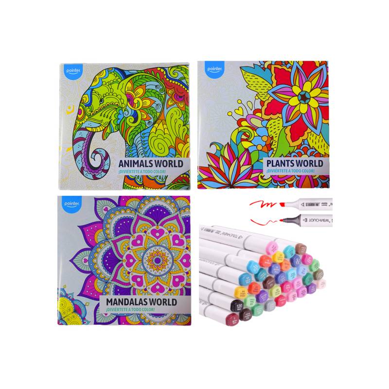 GENERICO Cuaderno Mandalas + 48 Rotuladores Marcadores Colores Dibujo
