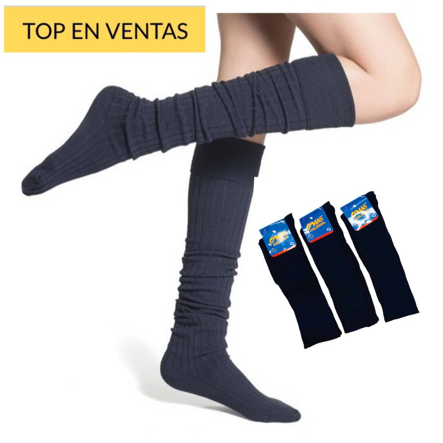 OMAS BUCANERA ESCOLAR TOP1 CALCETAS LARGAS COLEGIO AZUL Y GRIS OMAS 2 PARES