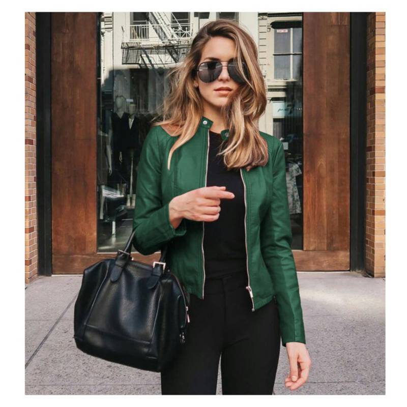 Moda mujer cuero pu traje pequeño abrigo-verde. | falabella.com
