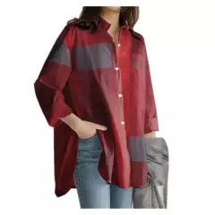 GENERICO - Camisa casual de cuadros de manga larga para mujer-rojo.
