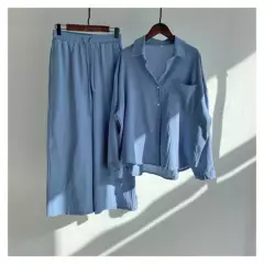 GENERICO - Conjunto de pantalón y camisa de 2 piezas para mujer -azul.
