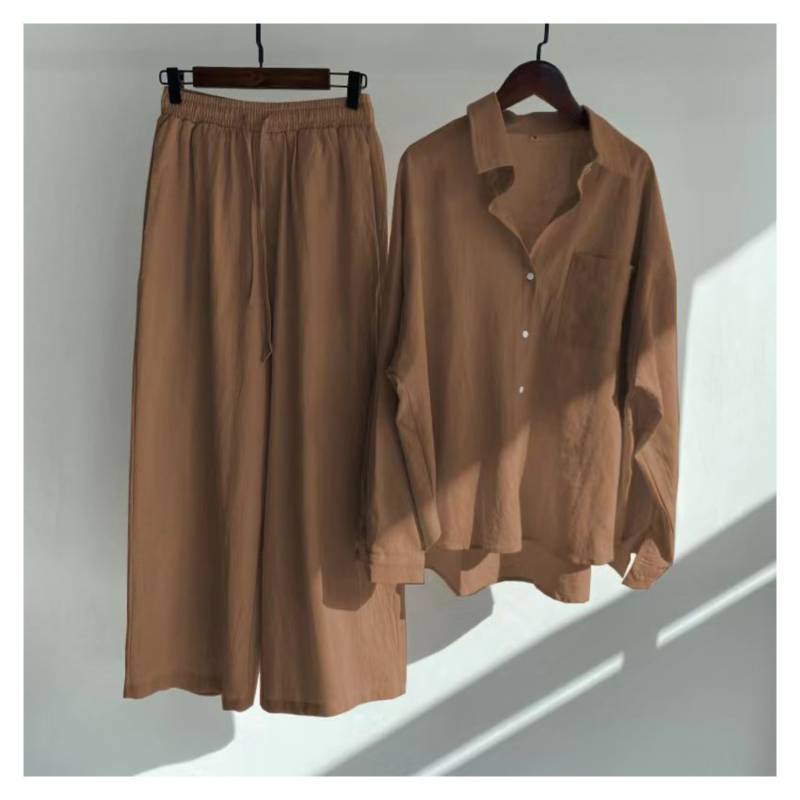 GENERICO Conjunto de pantalón y camisa de 2 para mujer -marrón. | falabella.com