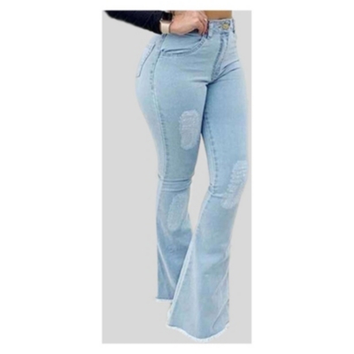 GENERICO Jeans ajustados de cintura alta para mujer- azul.