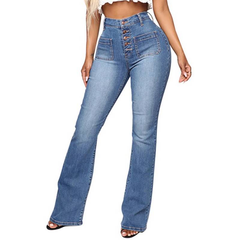 Jeans ajustados de cintura alta para mujer- azul.