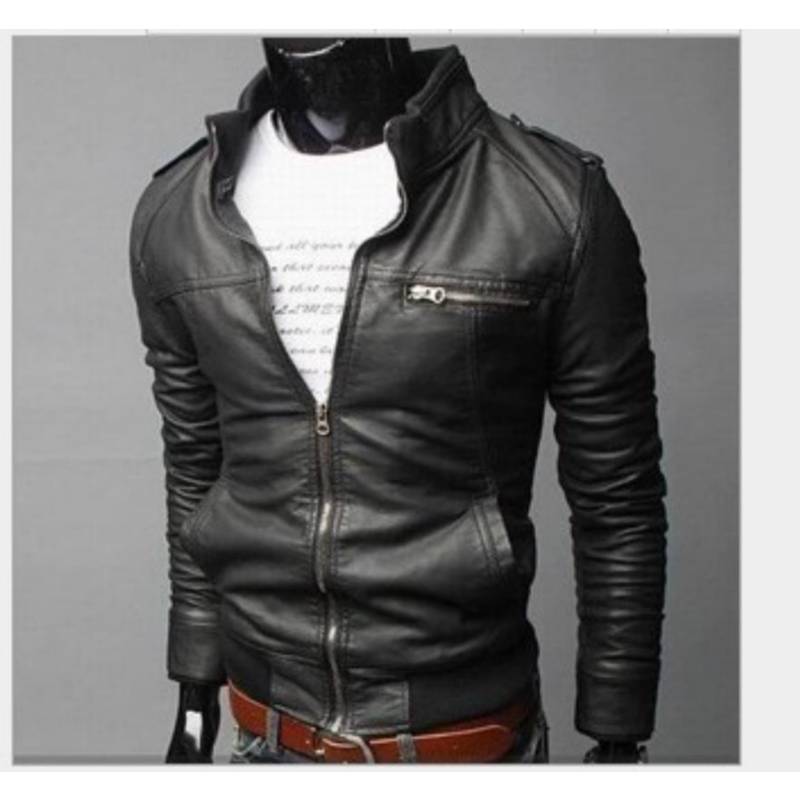 Generico Chaqueta De Cuero Pu Para Hombre Negro 