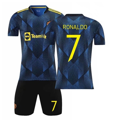 17-18 RM Retro Niños Camiseta Cristiano Ronaldo CR7 Niño Kit Visitante De  Fútbol Azul + Pantalones Cortos Conjunto
