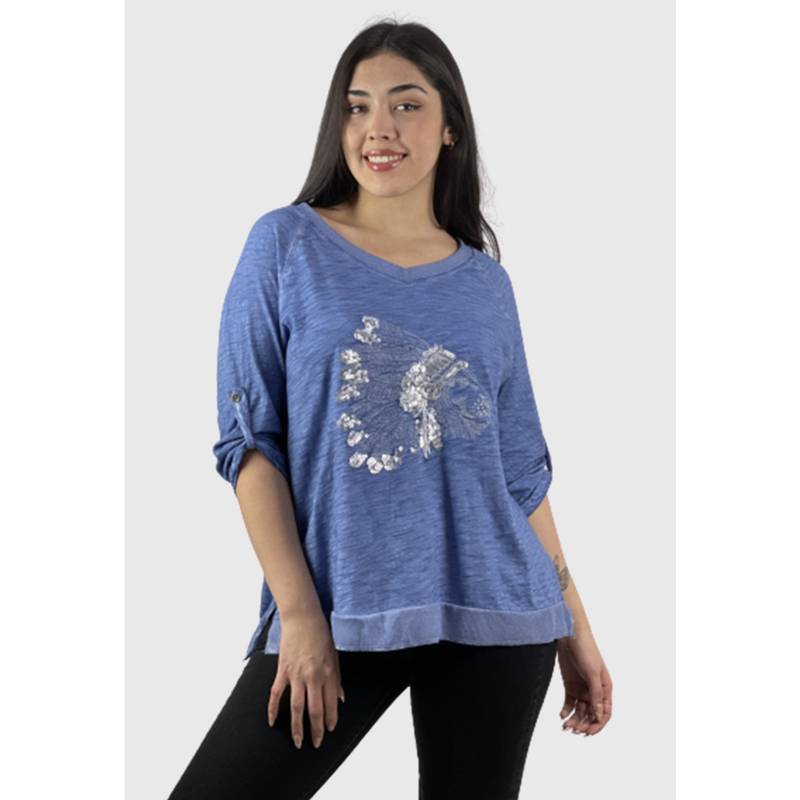 ENIGMATICA BOUTIQUE Polera Holgada Mujer Algod n Azul Hippie Chic